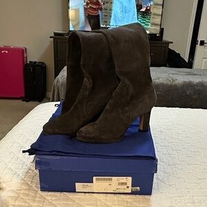Stuart Weitzman Charcoal Suede Heeled Boots